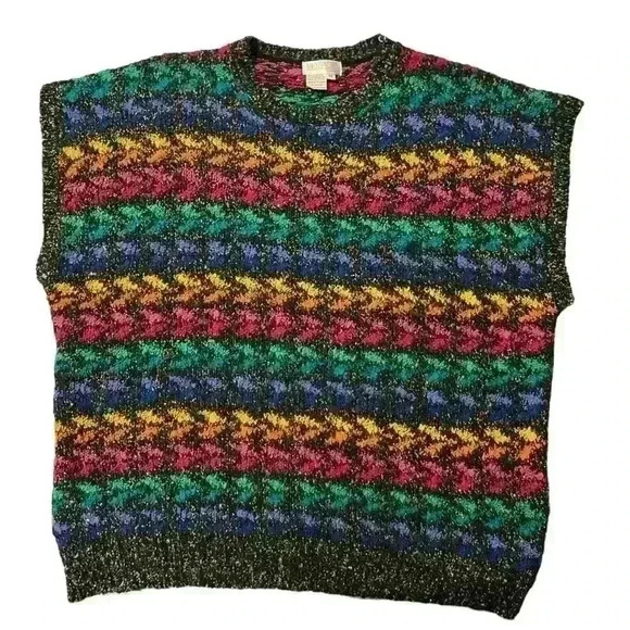 Vintage boucle rainbow knit sweater vest size XL-XXL (see measurements) - Picture 1 of 4